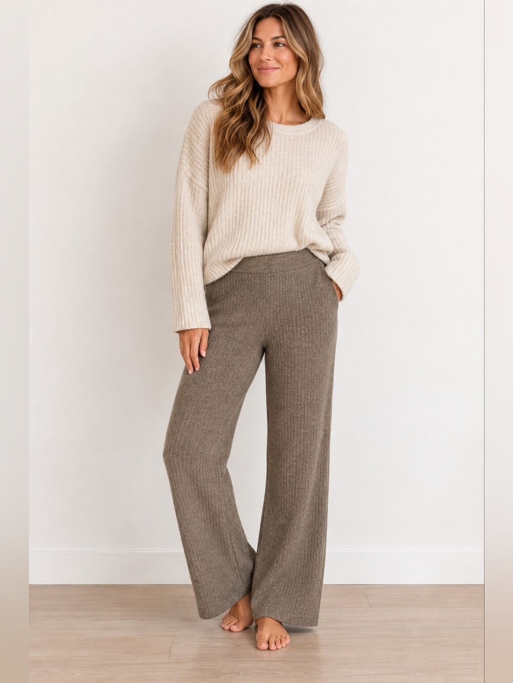 Barefoot Dreams CozyChic Ultra Lite Ribbed Pants Dark Taupe XL